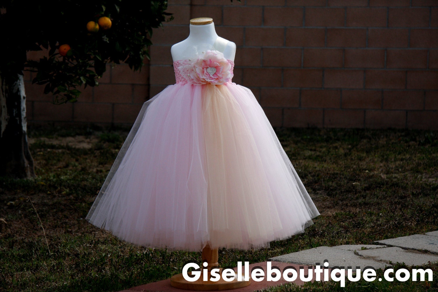 Flower girl dress Blush Pink with Champagne TuTu Dress.baby tutu dress, toddler tutu dress, wedding, birthday, Newborn, 2t,3t,4t,5t