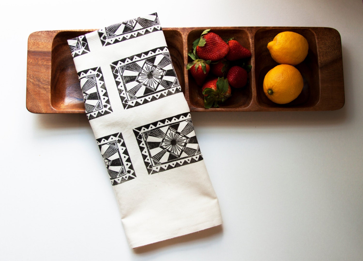 Sunburst Tea Towel in black, recycled cotton