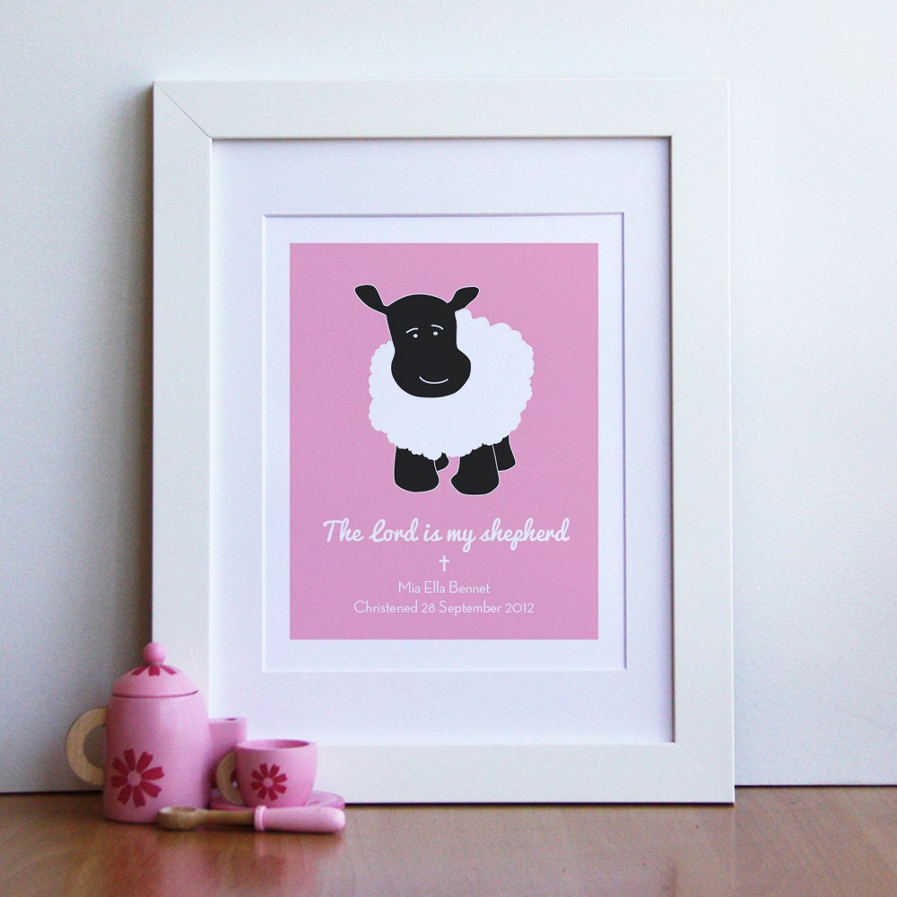 The Lord is my Shepherd Christening or baptism personalized children's print - nursery wall art print 8x10
