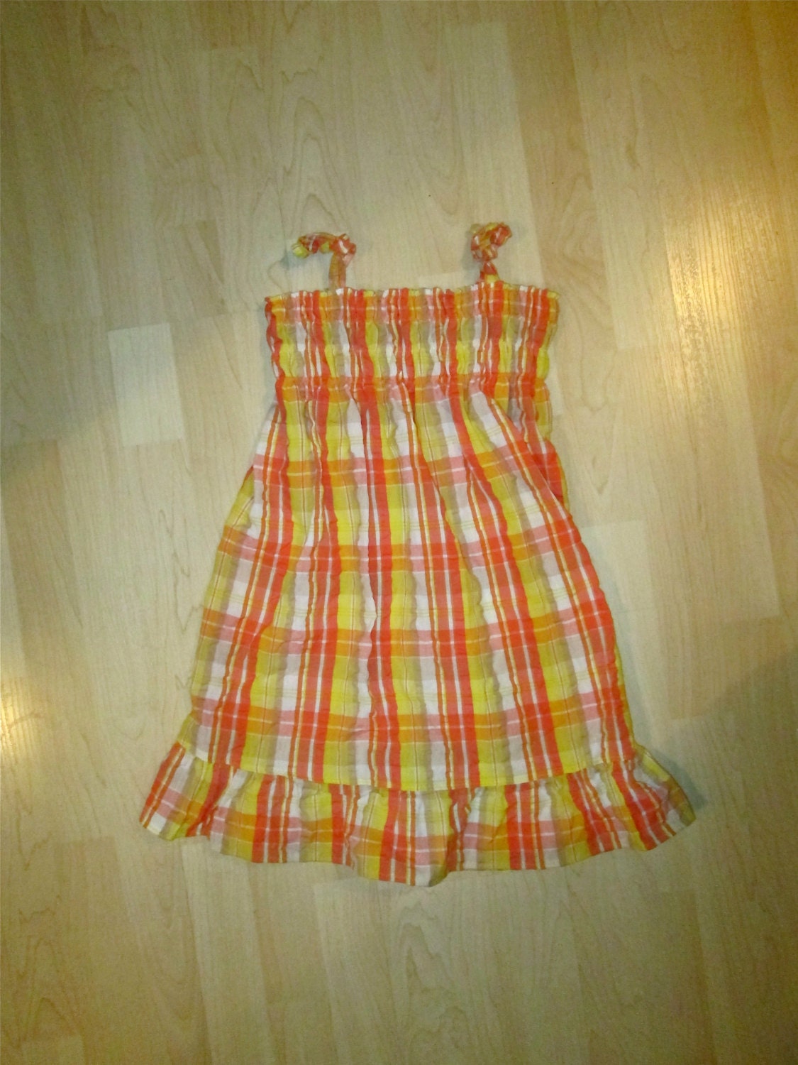orange soda plaid cotton teen girl's dress