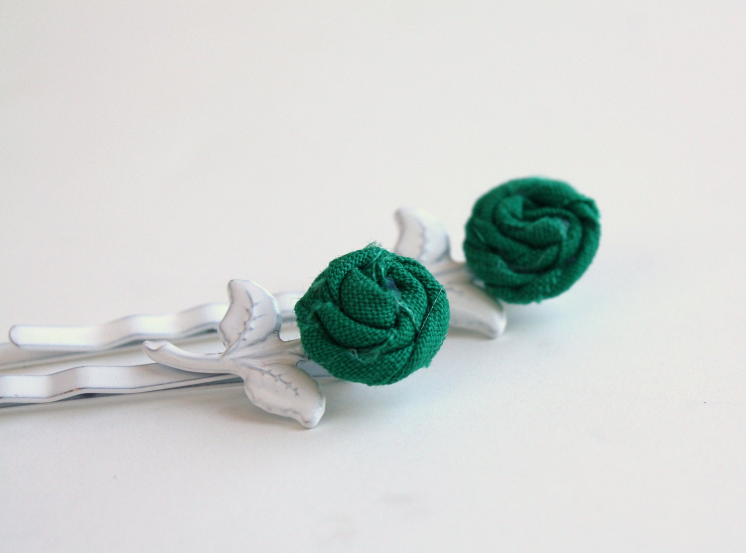 Rose Bobby Pin Set, Hair Accessories, Green, Emerald, Flower, Hair Pin, Barrette