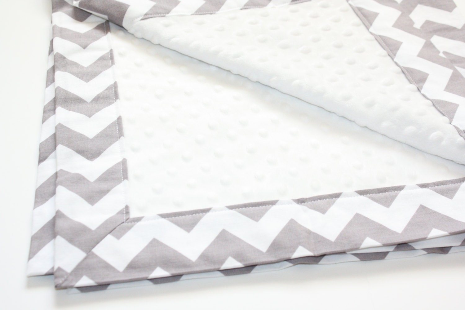 Minky Baby Blanket - Riley Blake Medium Chevron in Gray with White Minky (30 X 32) - Personalization Available