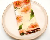 Peach Floral Cloth Napkins, Rose Pink Flowers, Morning Glories, 18 Inch, Set of Four