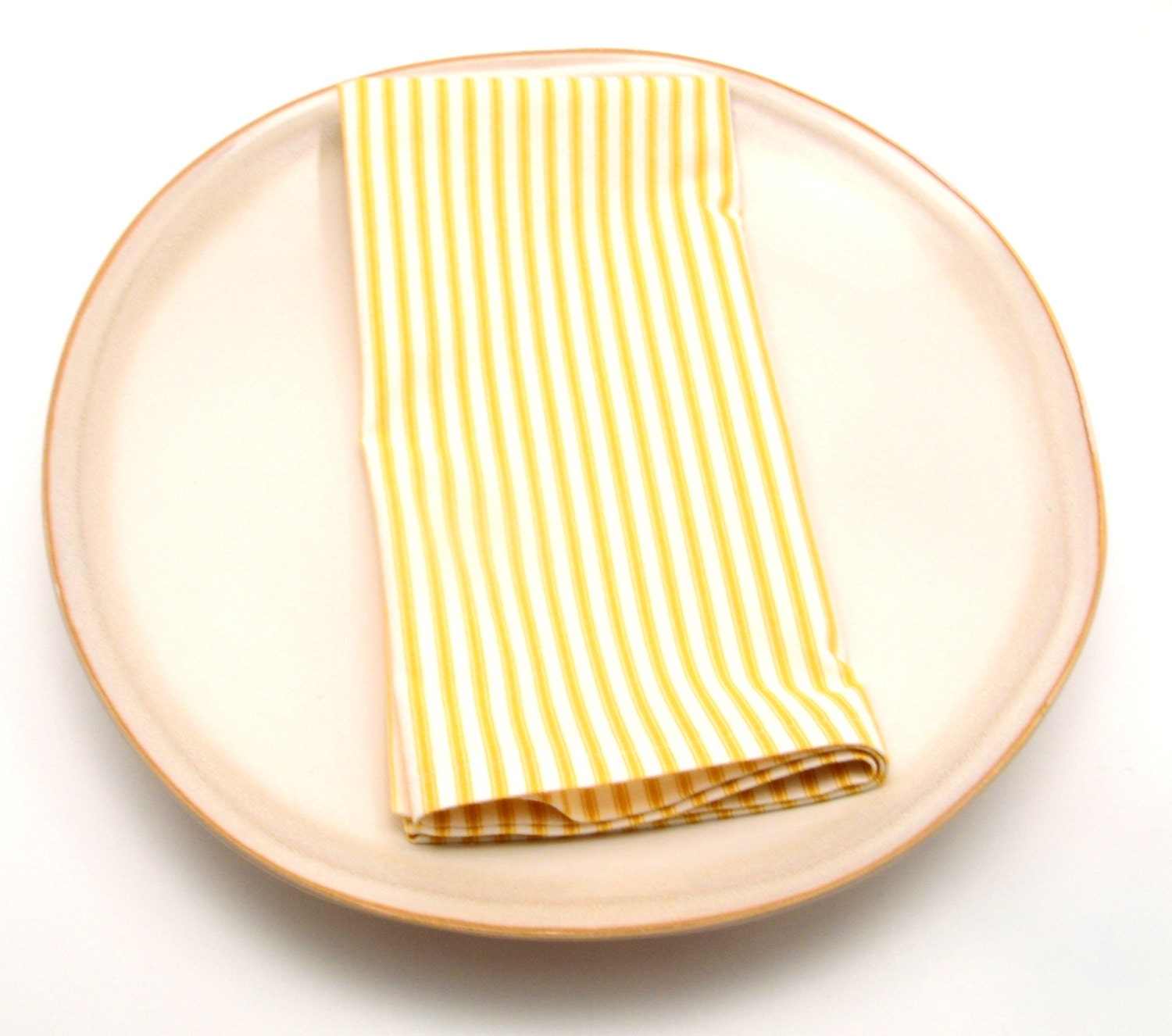 Golden Yellow and Off White Cloth Napkins, Ticking Stripe, Made to Order, 18 Inch, Set of Four