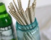 Gold Paper straws, Gold Chevron straws, Metallic gold straws