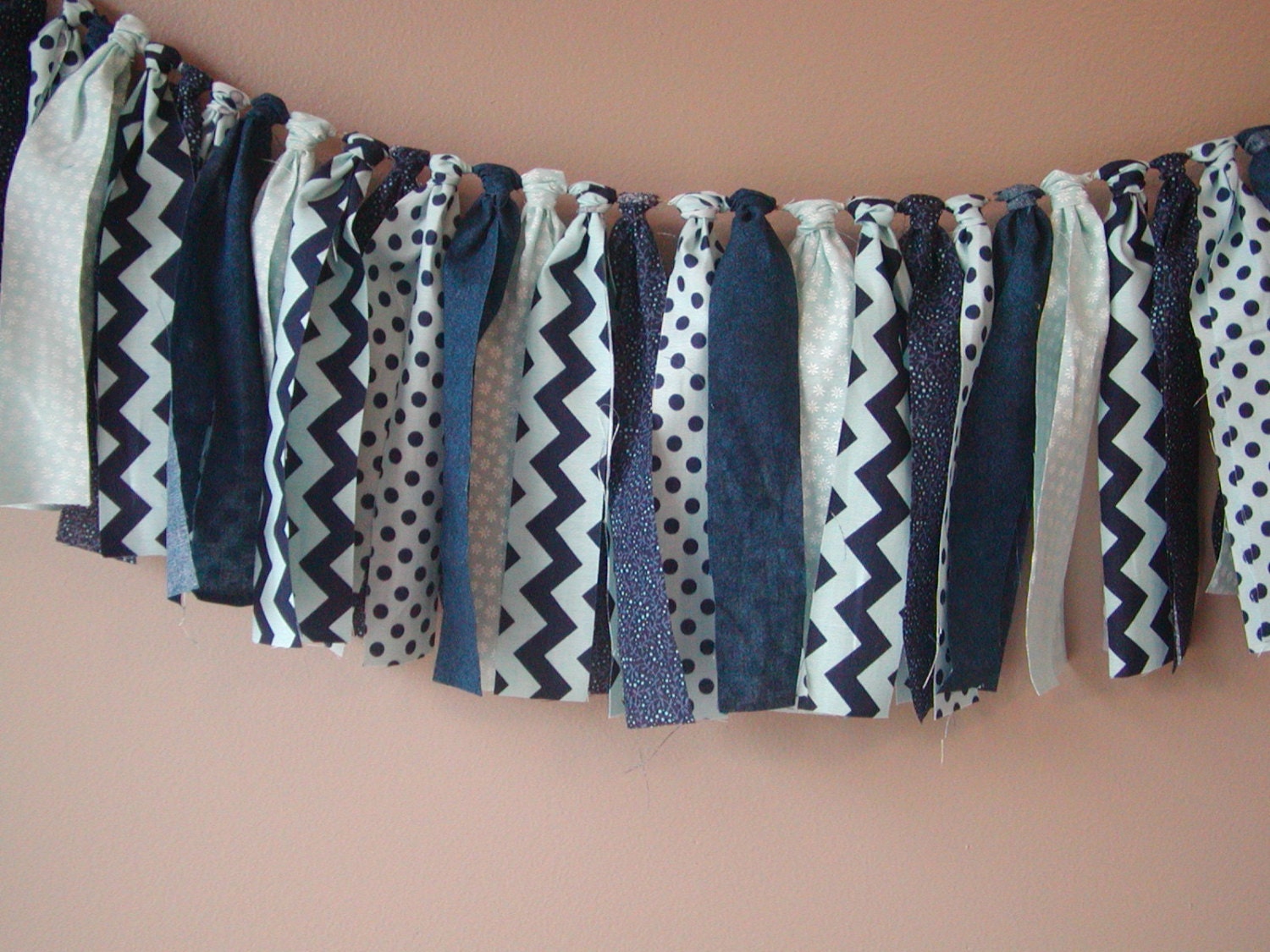 Rag Tie Banner Ready To Ship Aqua and Navy Banner/Bunting Photo Prop