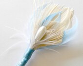 Feather Boutonniere Lapel Pin in Ivory Sky Blue Feathers Peacock Feather Prom Mens Accessories