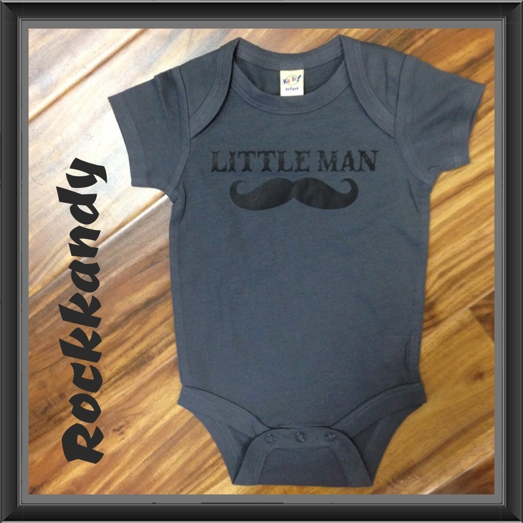 Little Man Mustache Onesie In Charcoal Grey