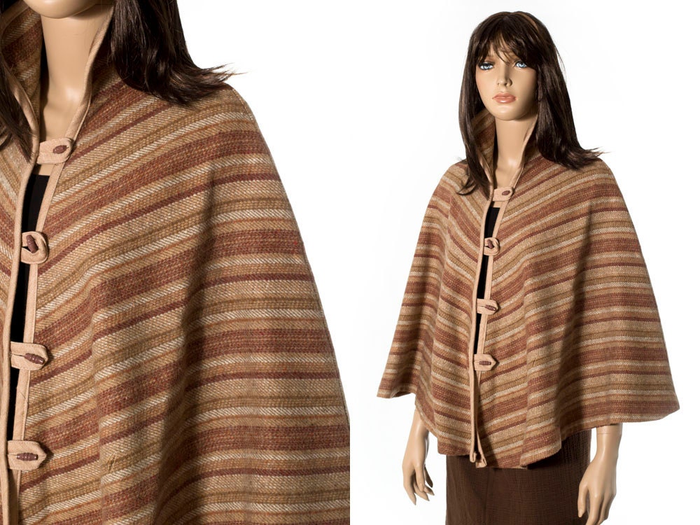Vintage wool cape coat jacket chevron design