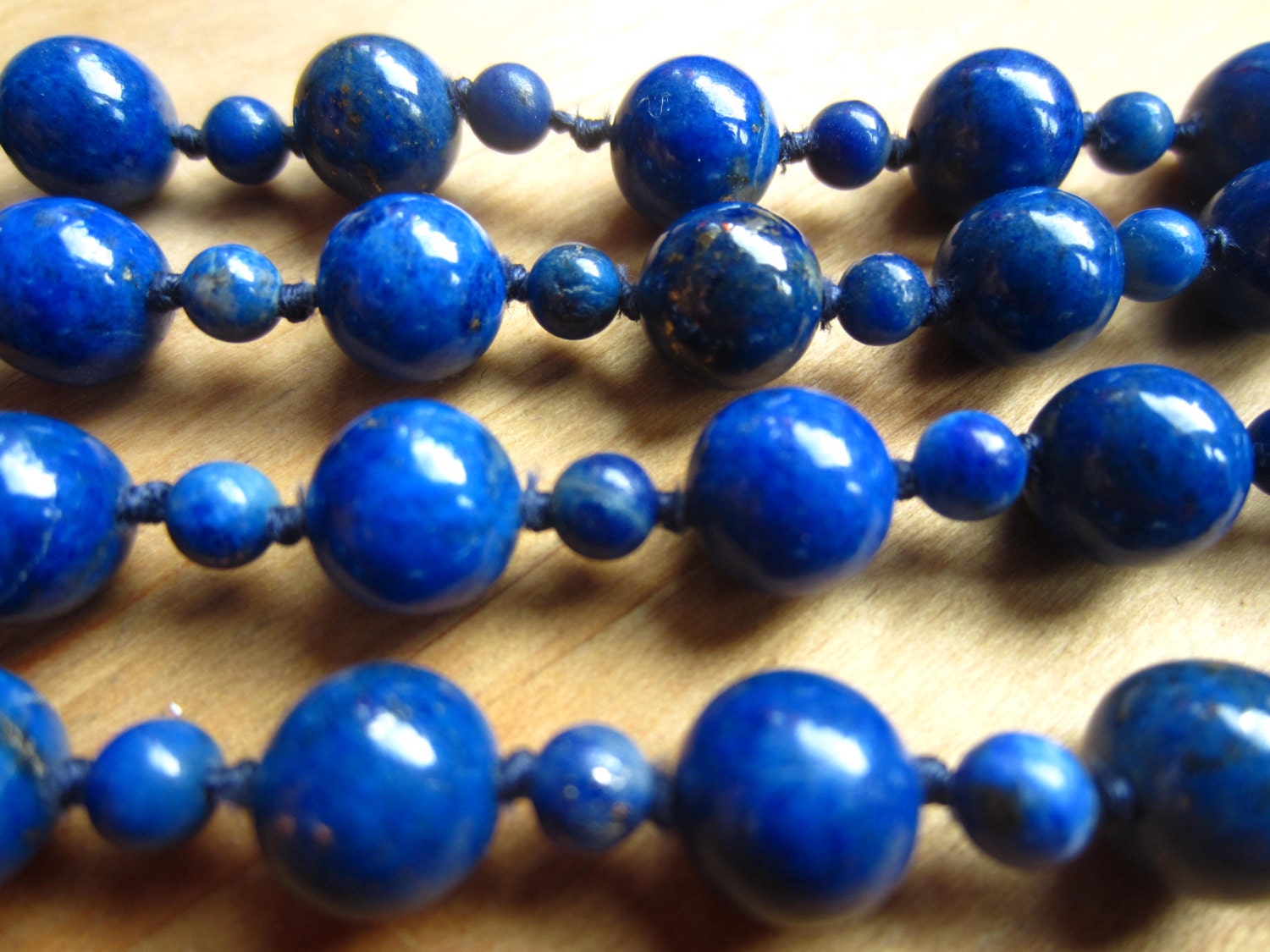 Gorgeous long Lapis lazuli knotted necklace