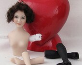 Vintage Hand Painted (Rosie) Porcelain Doll Head and Torso with Mohair - Arms and Legs - Doll Parts - Supplies