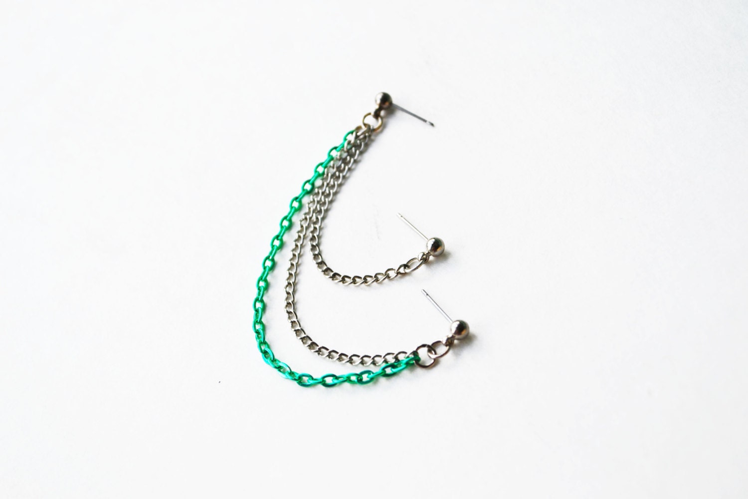 Silver and Green Multiple Pierce Cartilage Earring (Single-Side)