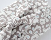 Clutch purse bag : Ornate gothic design in grey,white and blue with bow.