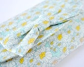 Clutch purse bag : Vintage 60s inspired florals in blue and yellow with bow.