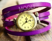 Women's watch with purple leather wrapped wrist watch fashion jewelry with silver buckle B723-3