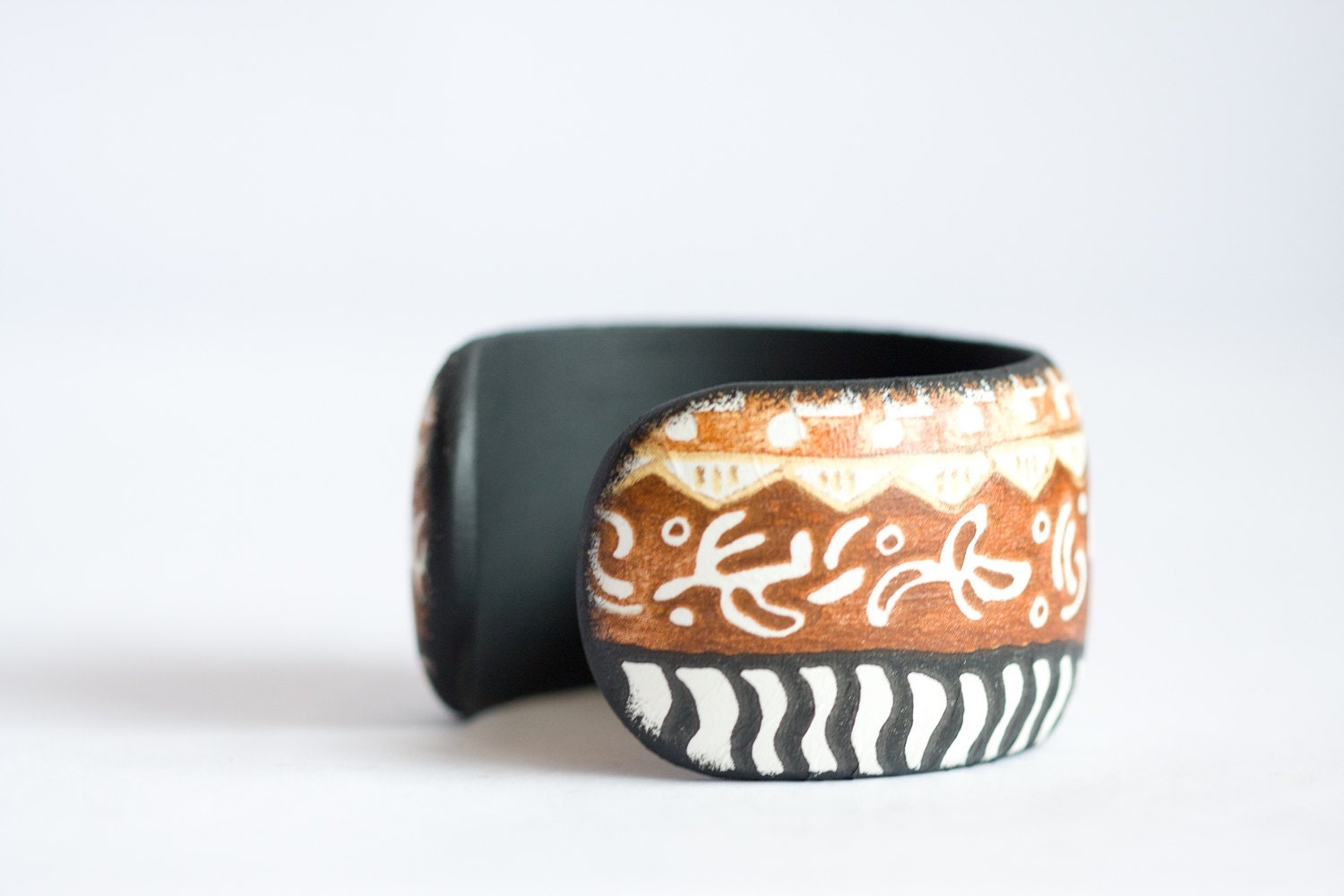 Tribal Cuff, Geometric Lines Bangle in Brown and black, Wood Bangle, Eco Friendly, Spring Jewelry ohtteam