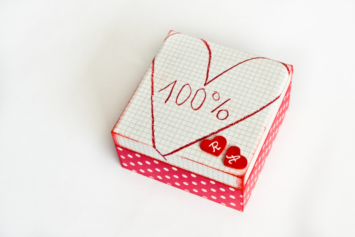 Wedding Box, Red Polka dot Ring Bearer, Wooden  Jewelry Box, Heart Trinket Box, Love Box ohtteam