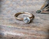 5mm Moissanite in 14k Gold Hammered, Eco-friendly Engagement Ring