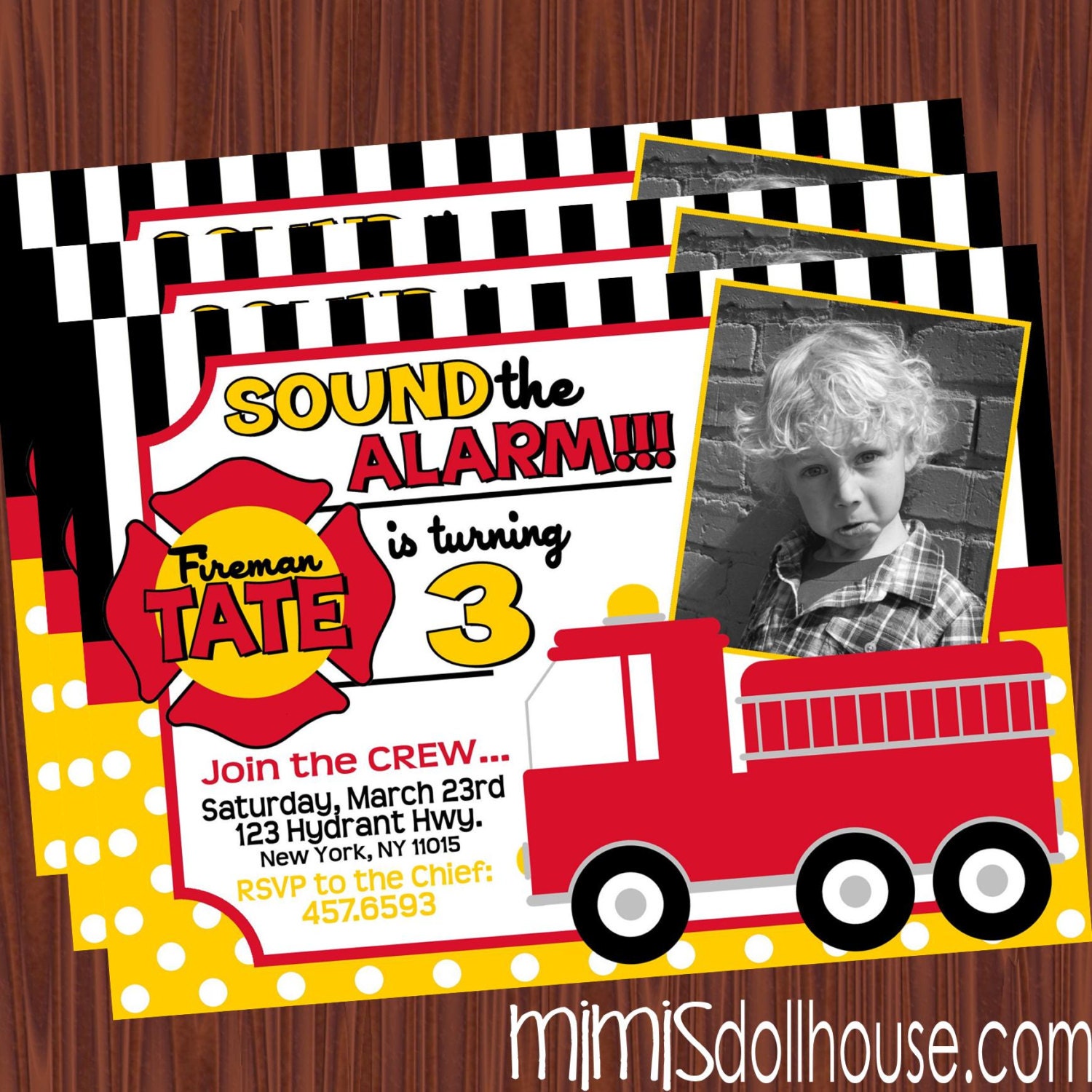 Fireman Invitation- Printable Firetruck Birthday Invitation- Fire Truck Invitation PDF/JPEG Il_570xn