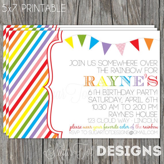 Retro Rainbow Birthday Invitation, Somewhere Over the Rainbow Birthday Party Invitation, Taste the Rainbow Birthday with Photo - Printable