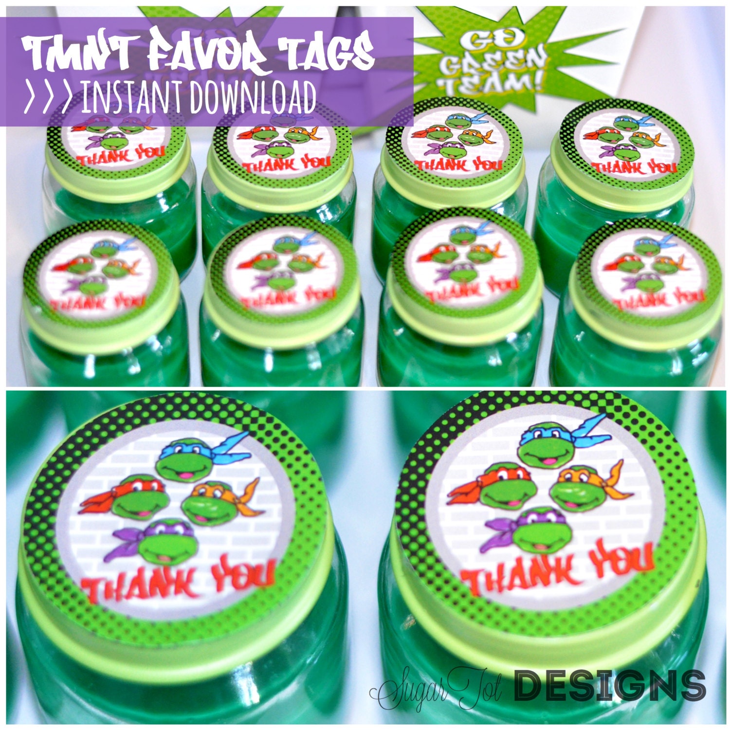 INSTANT DOWNLOAD - Teenage Mutant Ninja Turtle Favor Tags, TMNT Stickers