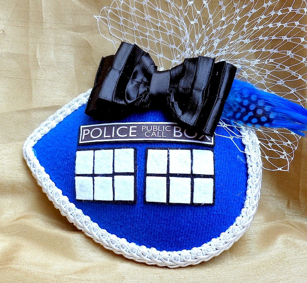 Doctor Who TARDIS inspired cocktail hat teardrop fascinator
