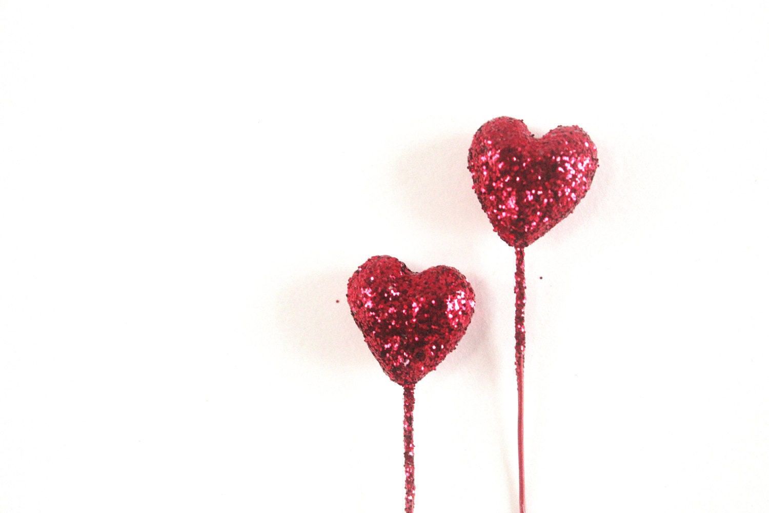 Valentines Red Glitter Hearts, Heart Gift Toppers (10 sticks)