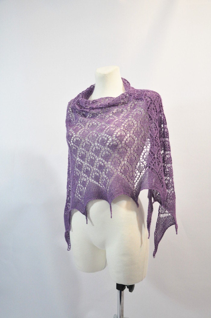 Purple hand knit merino silk lace shawl, stole, scarf - Mother's day gift idea - aboutCRAFTS