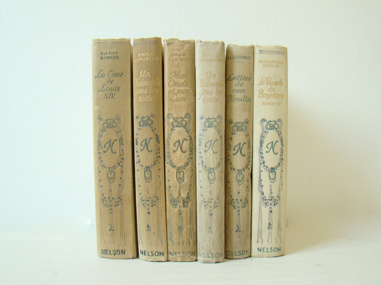six tattered romantic french decor, neutral summer shades, beach decorating, Nelson collection, 1910s, pale yellow french books