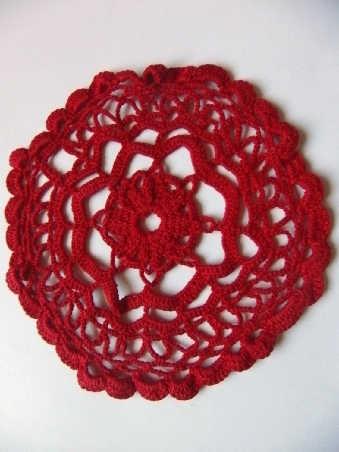Small Red Shabby Chic Vintage Crochet Doily 6 inches wide