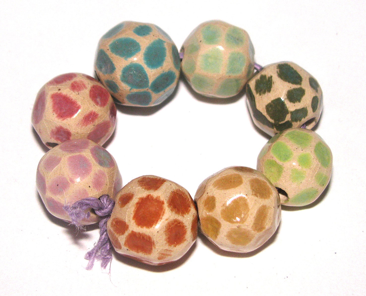 Custom Order You Choose Colours - 8 Faceted Stoneware Ceramic Beads