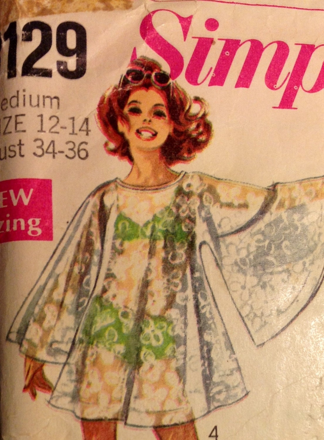 Simplicity 8129 Misses caftan kimono Angel shift dress Sewing Pattern Size 12 - 14 / Bust 34 - 36 RETRO Dress 60s Sixties 1960s womens