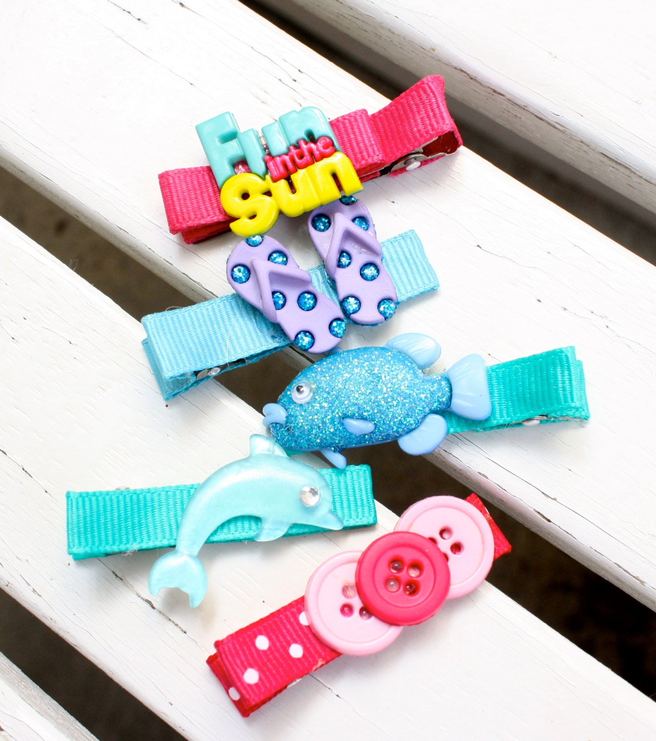 Grab bag of 5 beach style hair clips - newborn hair clips - hair bows - photoprop