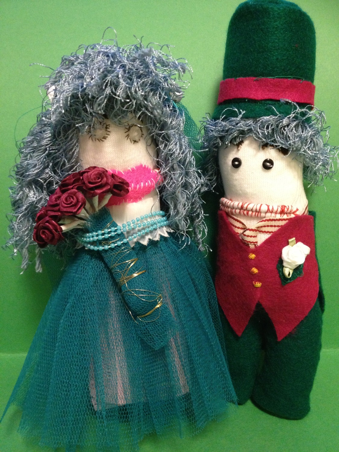 Sock plush geekery -Wedding sock monsters-Bride and Groom just married-wedding gifts-keepsake