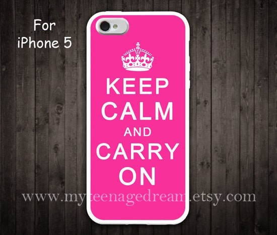 iPhone 5 Case, keep calm and carry on iphone 5 case, pink iphone 5 case, white side case for iphone 5