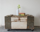 Vintage Carpenters Industrial Toolbox Chest Coffee Table on Casters with Epic Patina