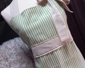 Hostess Apron Ticking Stripe Green Tan Farmhouse Chic