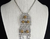 Vintage Confetti Glass Dangle Necklace Brown Artisan Lavalier