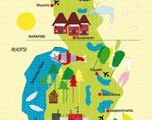 Finland Map Illustration size A4 (11,8x8,3 inches)