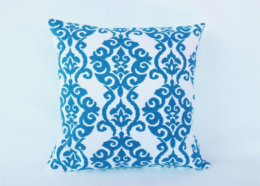 CLEARANCE Decorative Pillow Cover. Deep Blue and White 16" x 16" Throw Pillow Cushion Cover