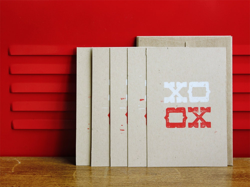 XO, Linoleum block Notecards with Envelopes (5-pack)