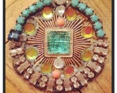 Rita D Latest High End Jewelry, Unique Polymer Clay Aquamarine and Rhinestone Brooch, Vibrant Blue, Pink and Crystal Brooch, Hand Made