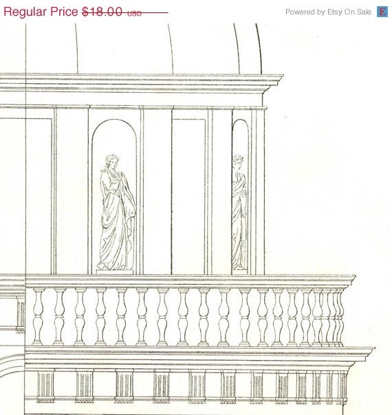 1842 Architectural Drawing Art Print, San Pietro in Montorio, Tempietto, Bramante, Palladio