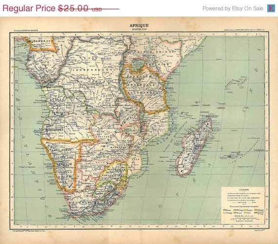 Vintage Map Africa Southern 1889 Political Division