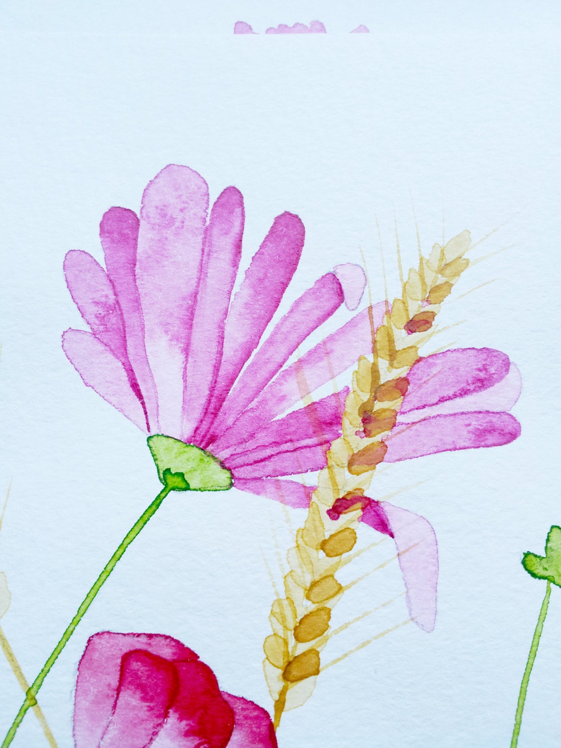 A3 Original floral painting - Wild pink red green flowers - Irish clover painting - st patricks day