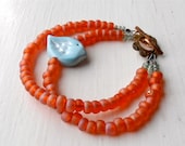 Little Blue - handmade bracelet, handmade beaded bracelet, orange bracelet, bird bracelet, pretty bracelet