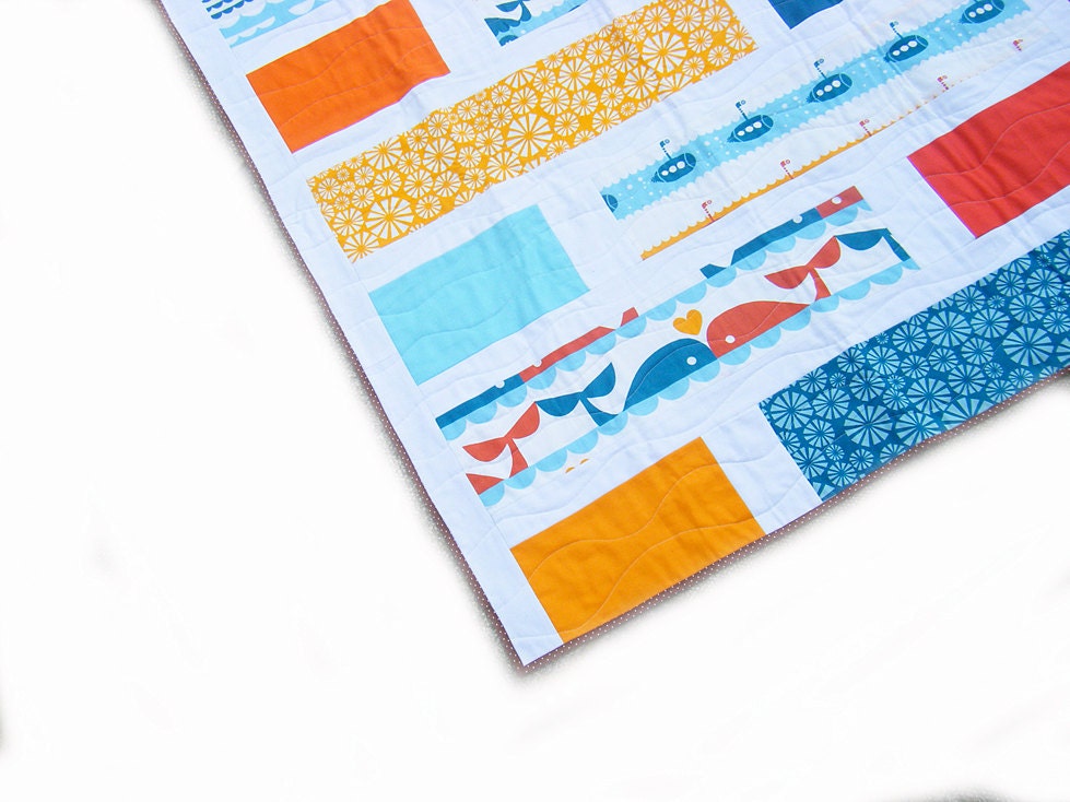 Beach Reversible Baby Quilt. doublesided 2in1 Baby or Toddler Quilt (Beach Camping)