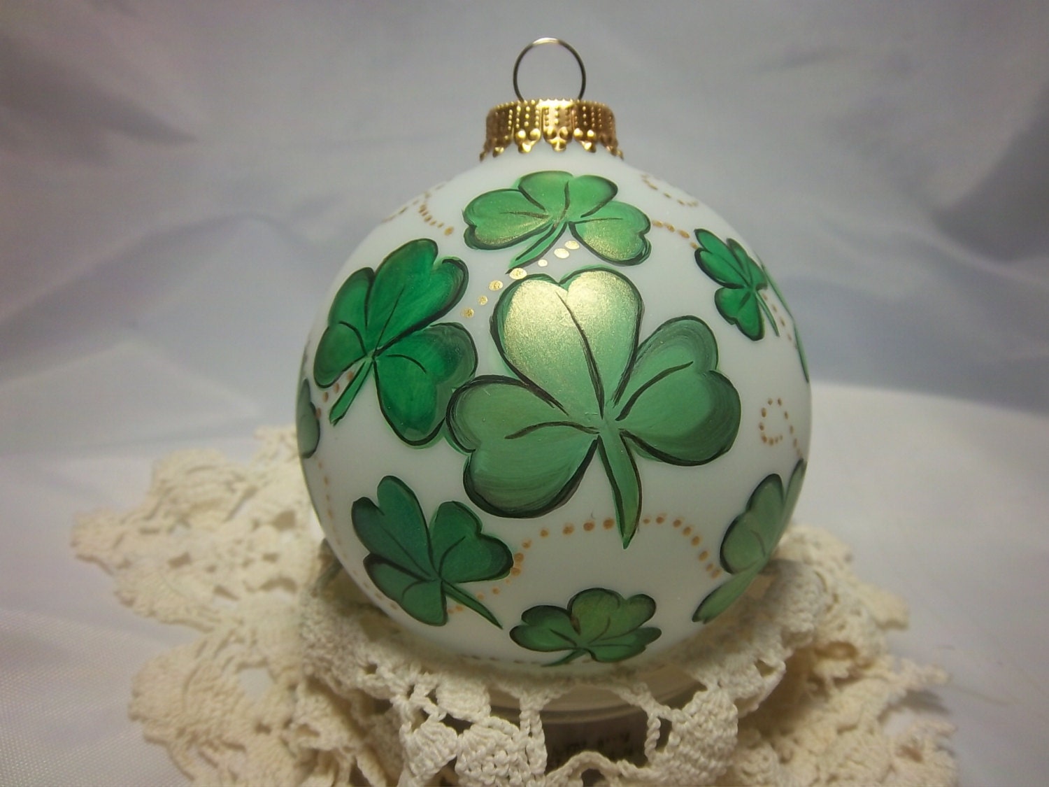 Shamrock Ornament, St.Patricks Day, Glass Ornament, March Holiday, Irish, Greens
