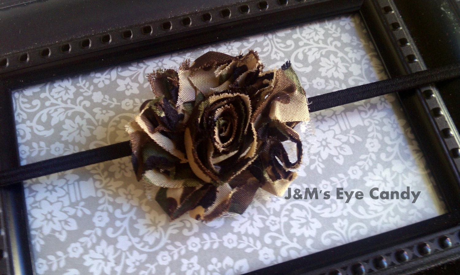 STRONG-FREE SHIPPING-Single Dark Camo Shabby Flower-Headband-Clip