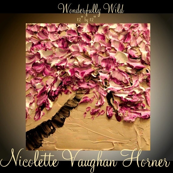 ORIGINAL Abstract  impasto Tree Pink/purple blossoms  Oil Thick Texture Gallery Fine Art painting by -Nicolette Vaughan Horner